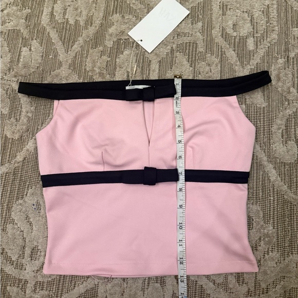 NWT Zara TIE FRONT CROP TOP Pink Black Bow Off The Shoulder Top Size Small - Picture 13 of 13